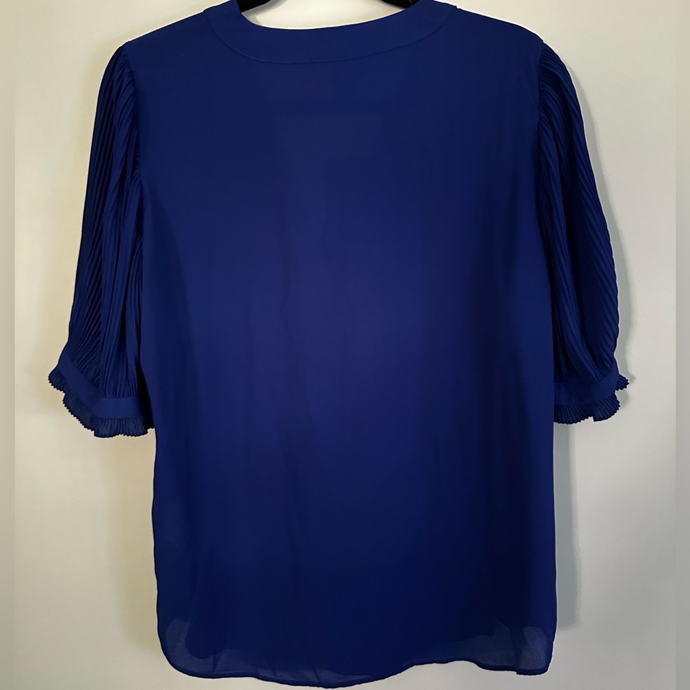 NWT Ralph Lauren Blue Pleated-Sleeve Georgette Top Size L - Picture 2 of 3